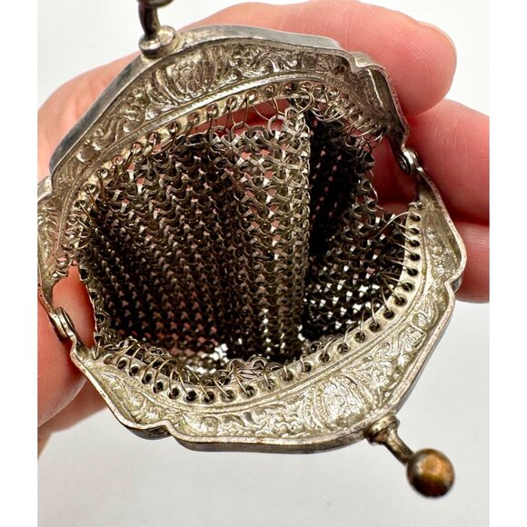 Vintage Victorian Mesh Coin Purse Silver Tone - Picture 3 of 3